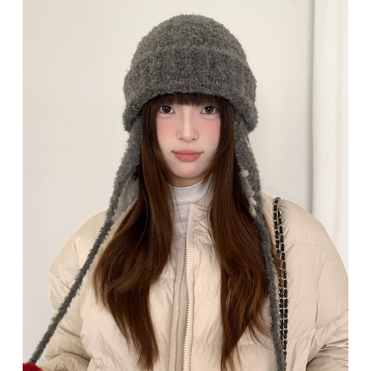 复古韩系撞色蝴蝶针织护耳帽女冬图片