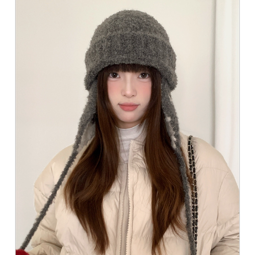 复古韩系撞色蝴蝶针织护耳帽女冬