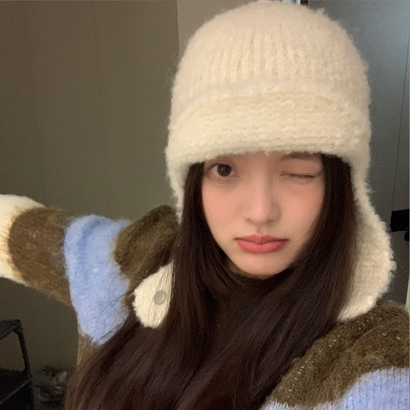 飞行员帽子女秋冬毛线针织帽