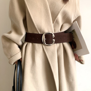 复古高级感绒面宽腰带女款 大衣腰封显瘦外搭皮带配饰 配裙子牛仔裤