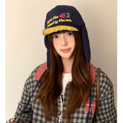 韩版蘑菇刺绣加绒雷锋帽子女冬季