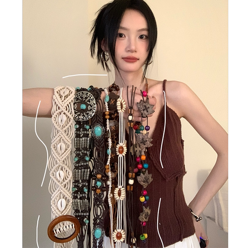 复古波西米亚民族风编织腰绳女