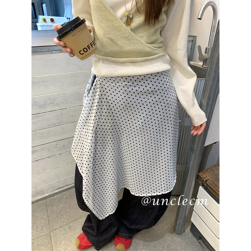 韩系叠穿高级波点屁帘女