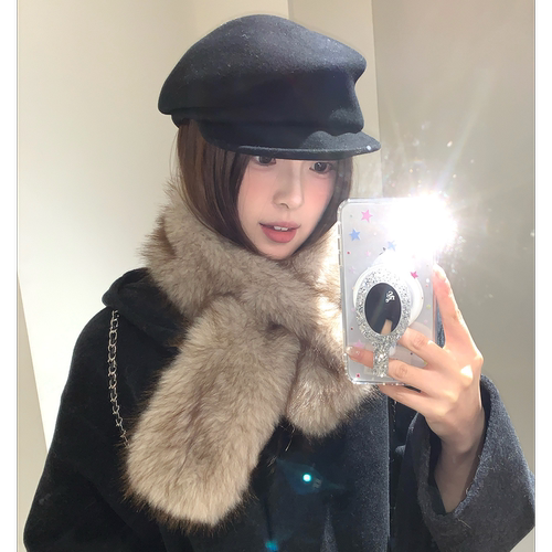 高级感毛绒绒保暖短款围巾女款冬
