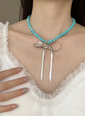 蝴蝶结串珠项链女款2025新款轻奢气质小众设计高级感甜美风颈链潮