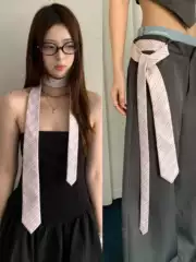 Korean-Style High-End Striped Long Silk Scarf for Women, Cool and Sophisticated, Narrow Ribbon, Workplace Siren Style Necktie Belt
