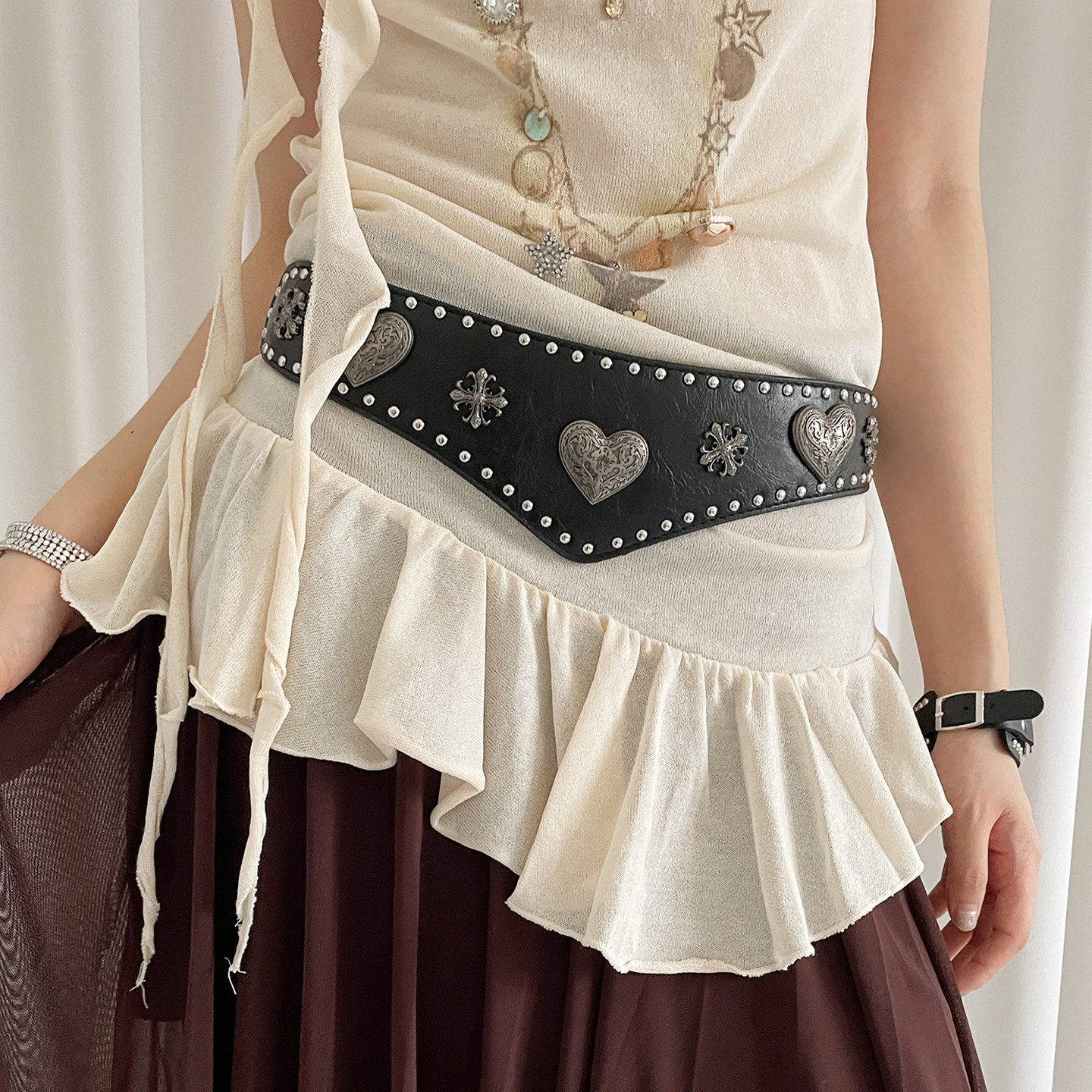 复古美式民族风爱心铆钉腰带女小众设计感腰封裙子牛仔裤配饰皮带,服饰配件/皮带/帽子/围巾,腰带/皮带/腰链,淘宝优惠券,粉丝福利购,淘宝优惠卷