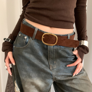 饰小众腰带潮 腰封装 复古二层牛皮麂皮绒宽版 皮带女士配裙子牛仔裤