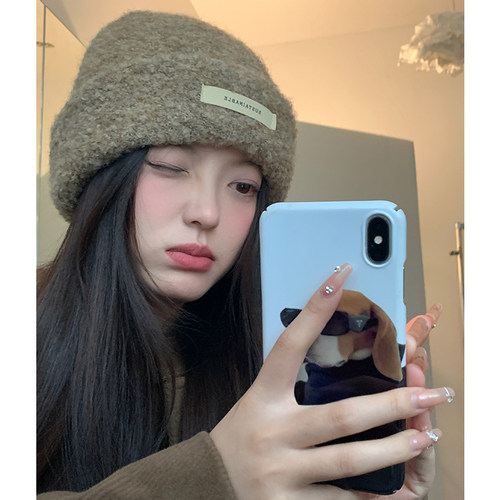 针织帽女2025新款秋冬季韩版纯色高级感百搭保暖防寒毛绒护耳加厚