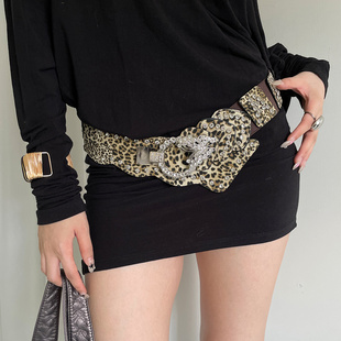 重工千禧辣妹风弹力豹纹腰带女小众高级感蝴蝶宽腰封配裙子皮带潮