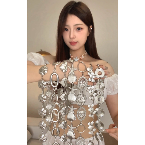 高级感波西米亚风银色金属腰链女