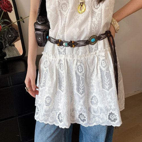 复古波西米亚风编织串珠腰绳女