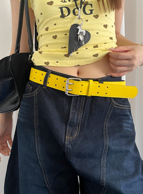 宽版设计感y2k双排扣黄色腰带女配裙子牛仔裤带腰封装饰百搭皮带
