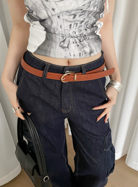 红色腰带女高级感鳄鱼纹装饰牛仔裤带小众设计感显瘦休闲细皮带潮