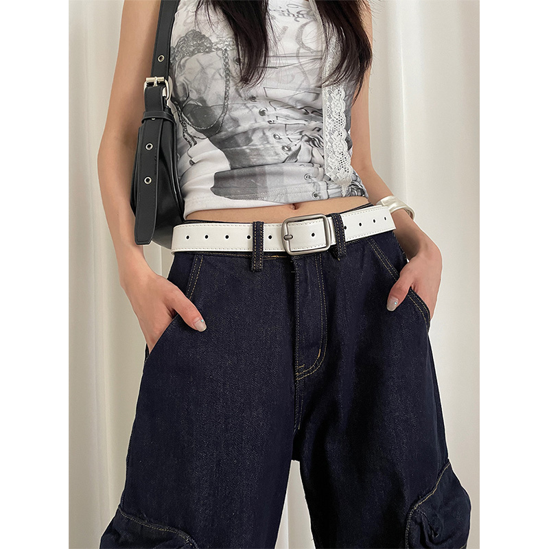 白色宽腰带女装饰配连衣裙子2025新款韩版时尚小众裤袋百搭皮带潮