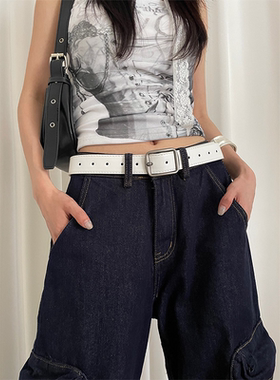 白色宽腰带女装饰配连衣裙子2025新款韩版时尚小众裤袋百搭皮带潮