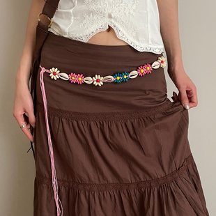 波西米亚花朵彩色编织腰绳民族风女配连衣裙子系带腰链y2k细腰带