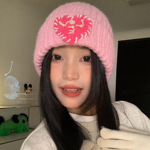 女秋冬字母爱心毛线针织帽