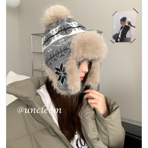 费尔岛毛绒雷锋帽子女冬季加厚