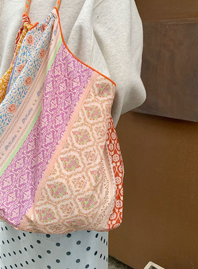 彩色单肩帆布包女新款大容量百搭大学生休闲通勤高级感时尚托特包