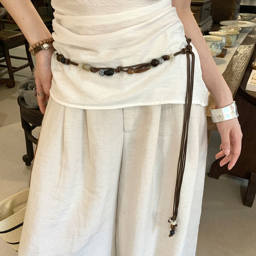复古波西米亚风编织串珠腰绳女
