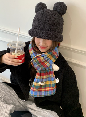 高级感彩色格子围巾女2025新款秋冬季韩系多巴胺加厚保暖围脖护颈