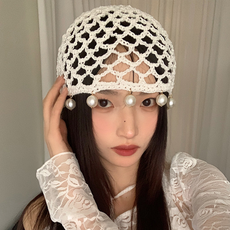 手工编织波西米亚包头帽女川西旅游镂空头巾帽日系透气百搭针织帽