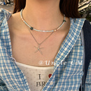 新款 多巴胺氛围感蓝色串珠项链女夏季 海边沙滩海星锁骨链叠戴颈链