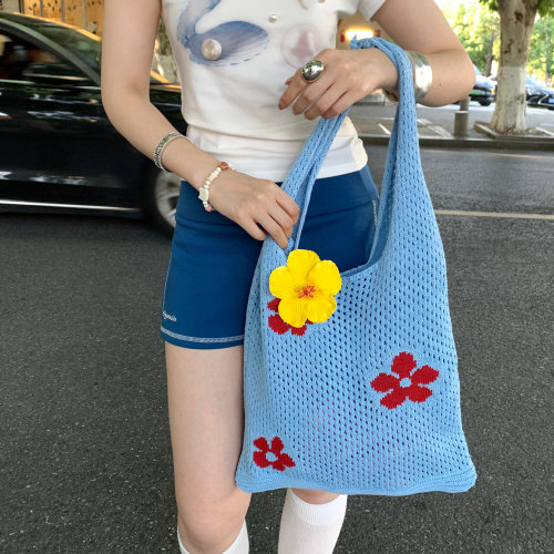 手工编织花朵单肩包女