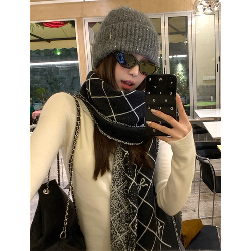 氛围感蝴蝶结流苏双面围巾女冬季