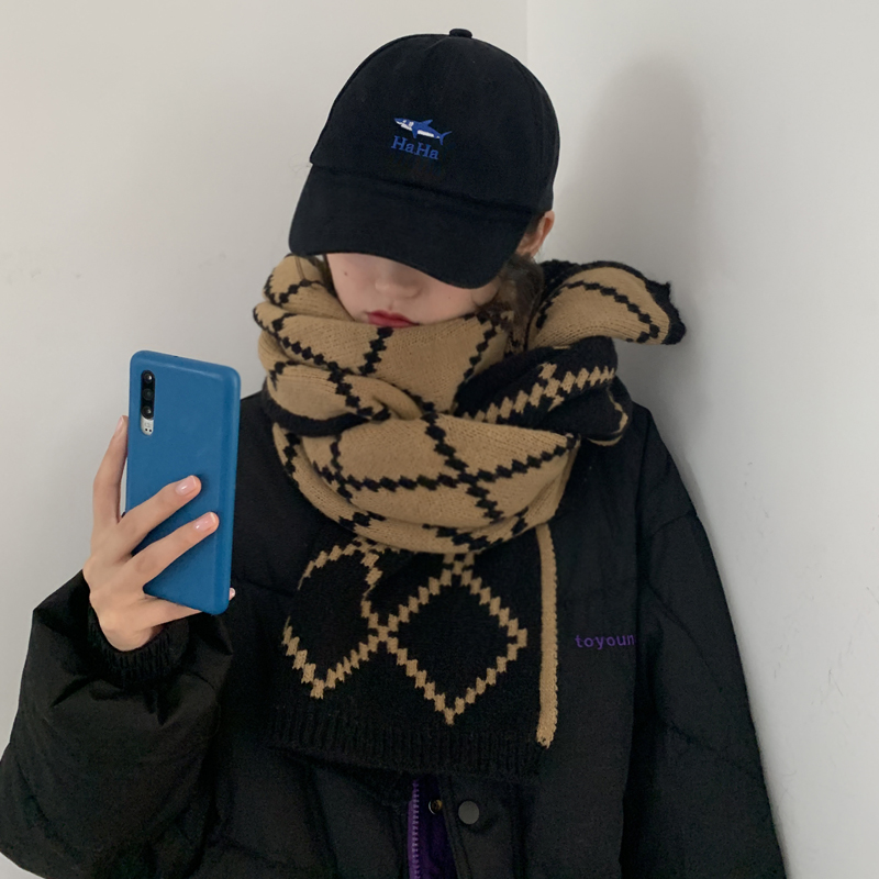 加大小香风2025新款格子围巾女冬季韩版百搭保暖针织毛线围脖男潮
