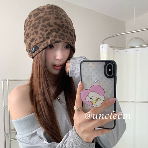 美式复古豹纹包头帽子女