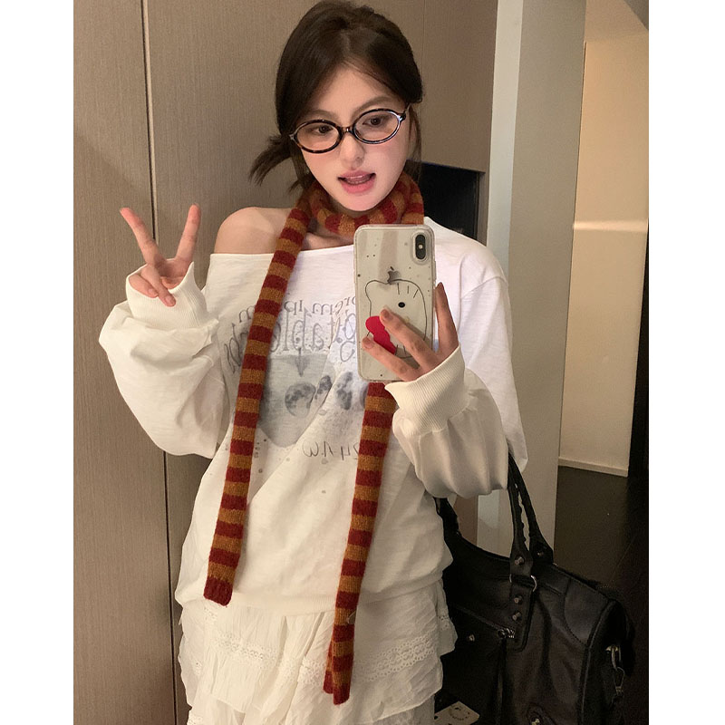 复古千禧风秋冬条纹围巾保暖百搭