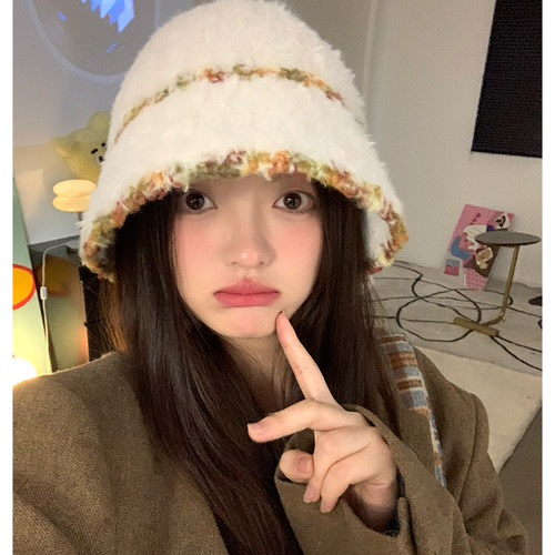 韩版保暖百搭甜美撞色毛线帽