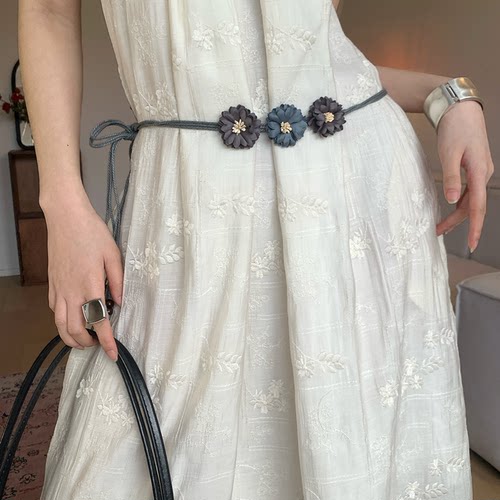 波西米亚风花朵细腰带女