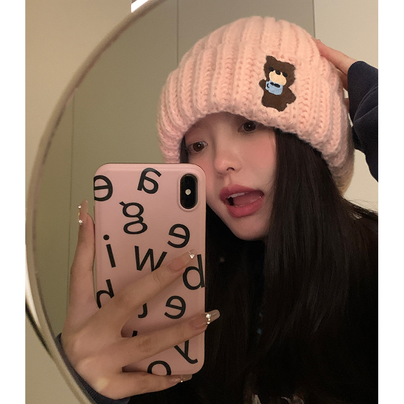 刺绣小熊棕色毛线帽子女冬季大头围保暖护耳帽显脸小针织包头帽,服饰配件/皮带/帽子/围巾,帽子,淘宝优惠券,粉丝福利购,淘宝优惠卷