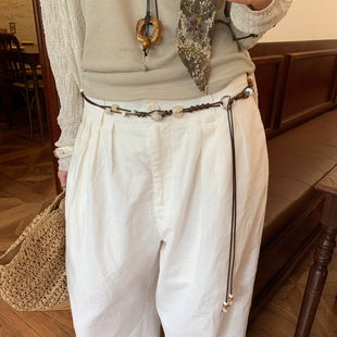 波西米亚民族风编织串珠棕色腰绳女复古配裙子细腰带百搭牛仔裤 带