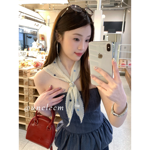 韩系波点刺绣三角丝巾女2026新款