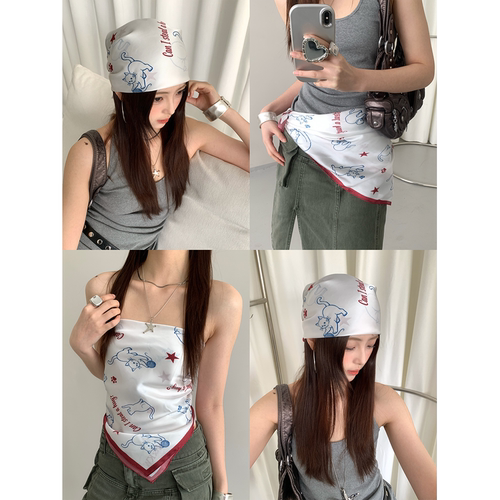 美式辣妹风甜酷小猫包头方巾女