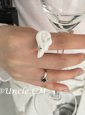 韩系设计感天使翅膀开口戒指女可爱ins百搭食指戒五角星叠戴指环