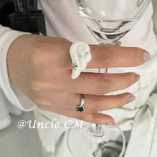 韩系设计感天使翅膀开口戒指女可爱ins百搭食指戒五角星叠戴指环