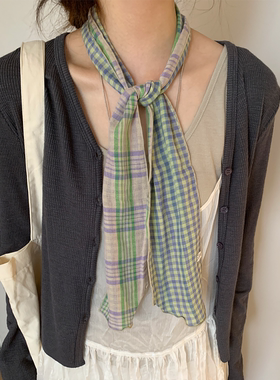 复古文艺风格纹丝巾女2025新款高级感薄款围脖韩系氛围感系脖配饰