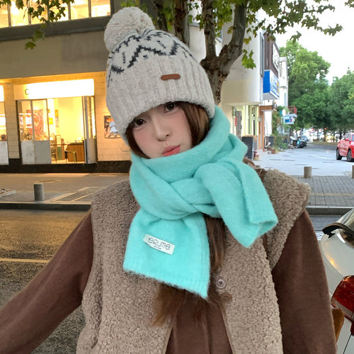 含羊毛韩系氛围感纯色针织小围巾