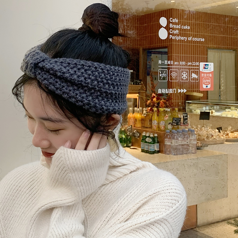 发带女网红韩国宽边毛线简约纯色