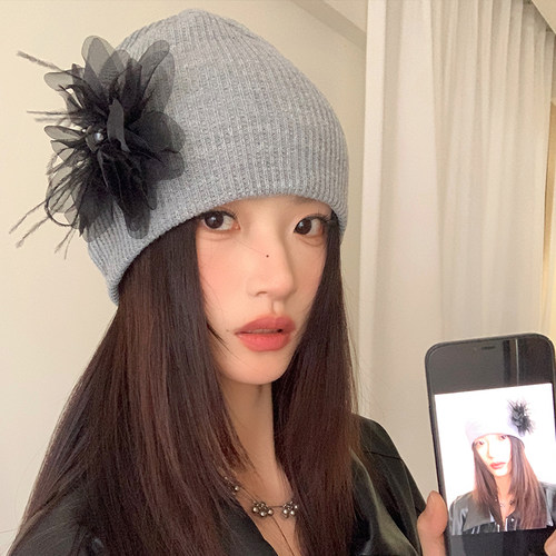 韩系复古花朵设计感包头帽百搭