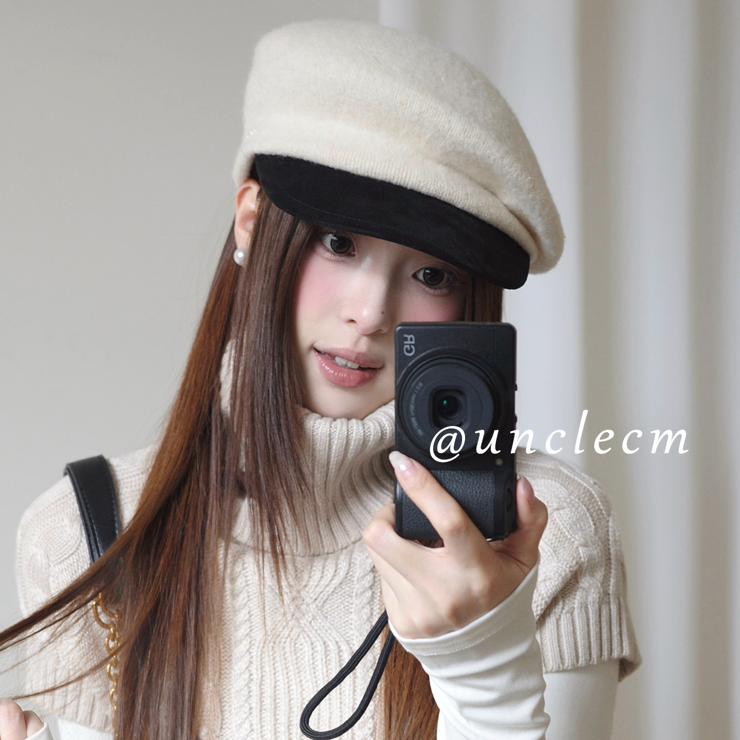 含羊毛赫本风撞色毛呢贝雷帽子女2026年秋冬季显脸小鸭舌帽画家帽