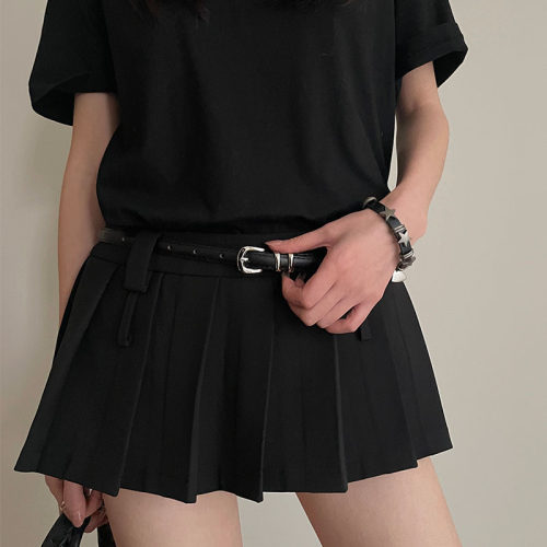 女黑色学院风小皮带百搭