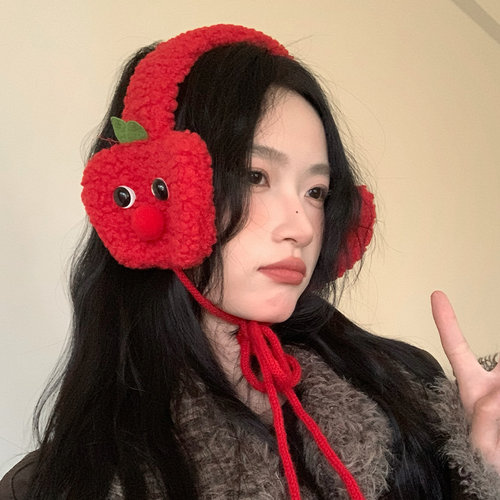 秋冬季红色苹果耳罩女保暖显脸小