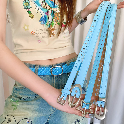 美式Y2K多巴胺蓝色腰带女