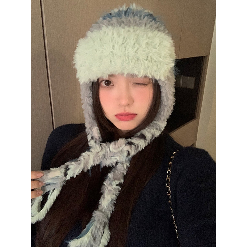 秋冬季撞色保暖毛绒护耳帽子女显脸小辫子流苏保暖针织毛线帽百搭,服饰配件/皮带/帽子/围巾,帽子,淘宝优惠券,粉丝福利购,淘宝优惠卷